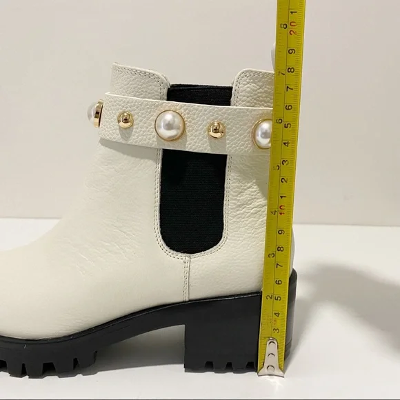 KARL LAGERFELD Pola Leather Off White Pearl Stud Ankle Strap Chelsea Booties NWT - Picture 16 of 16
